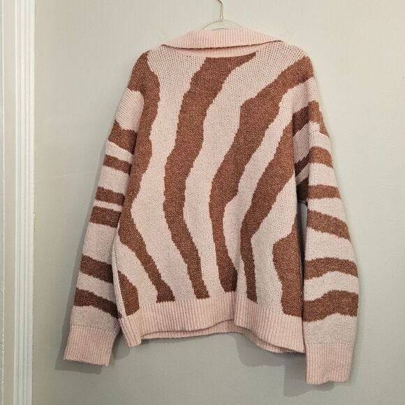 Nine West Womens Polo Sweater Mauve  Peach Zebra Wool Blend Oversize Large - Picture 9 of 12